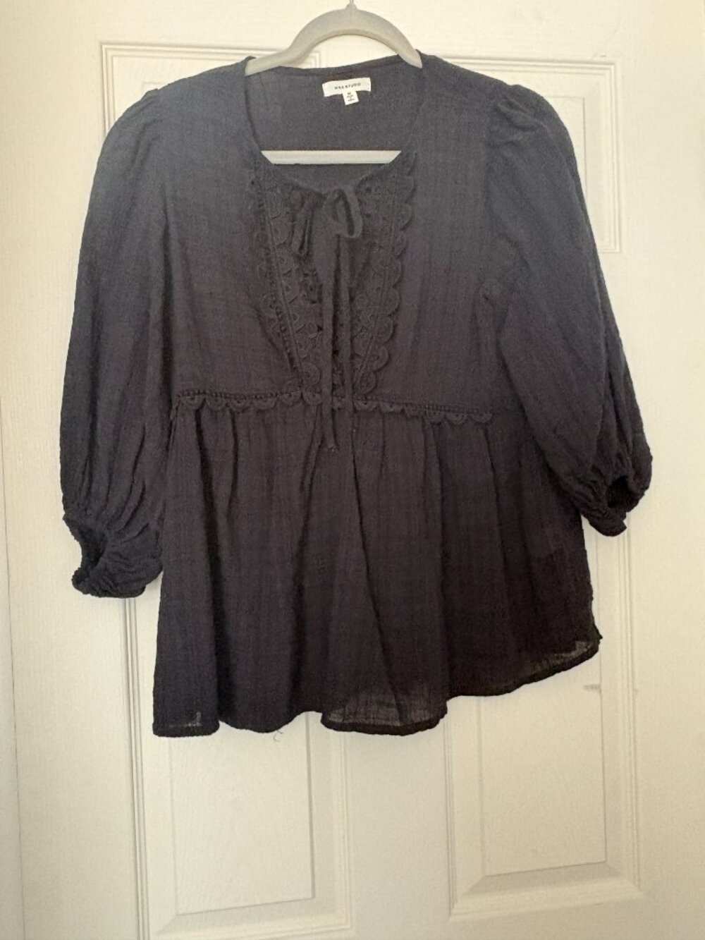 Max Studio Black Peasant Top Women' s Size M Boho Chic Party Business Casual